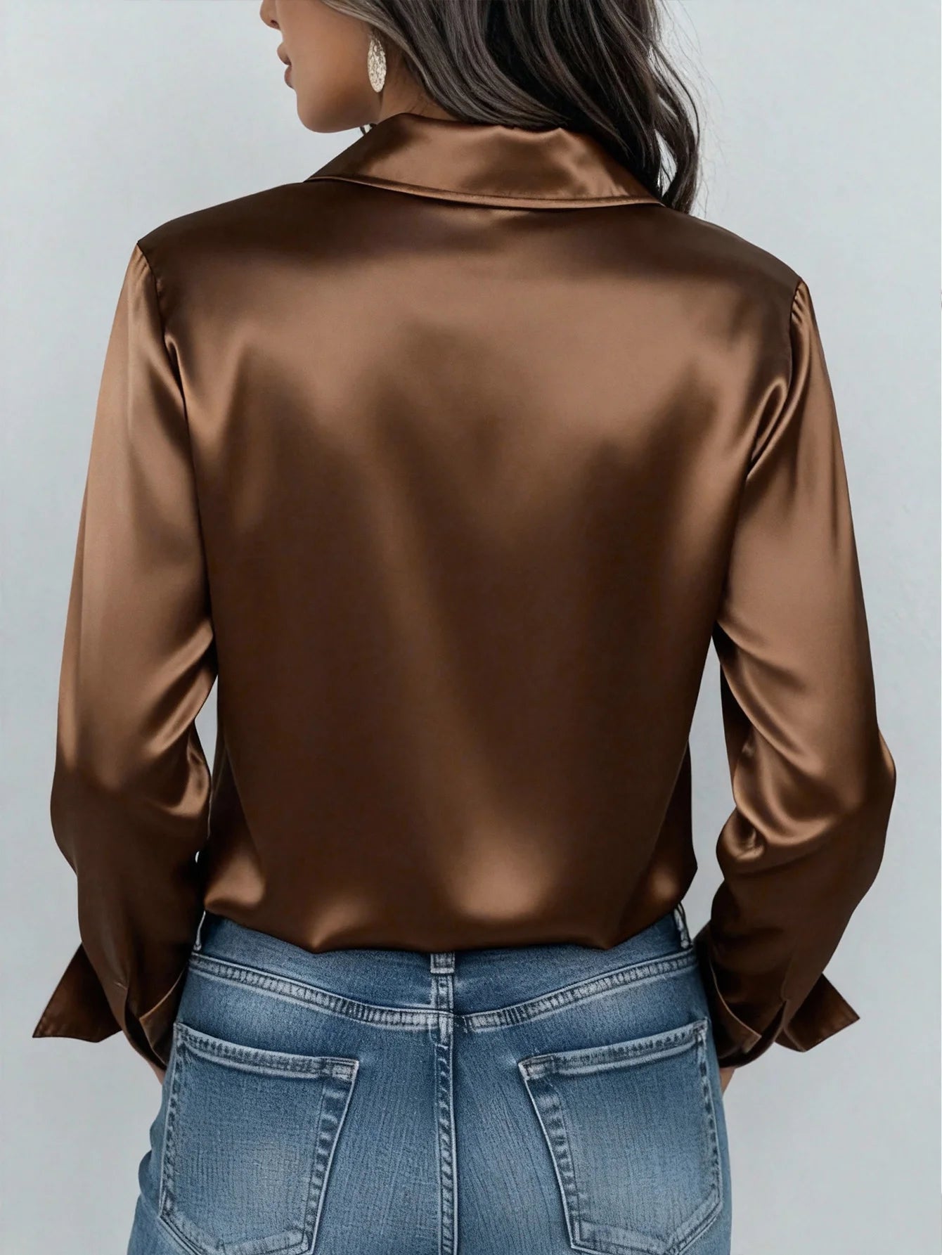 Women's Satin Button-Up Blouse, Apparel