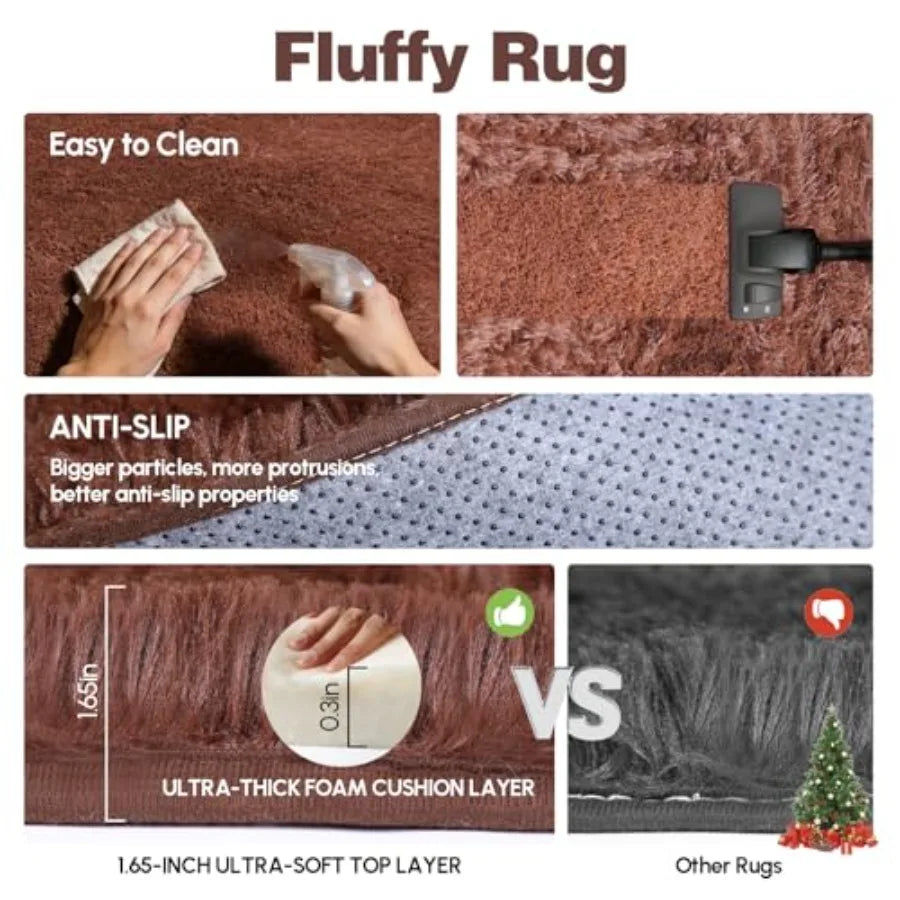 8x10 Area Rug, Brown Plush Fluffy