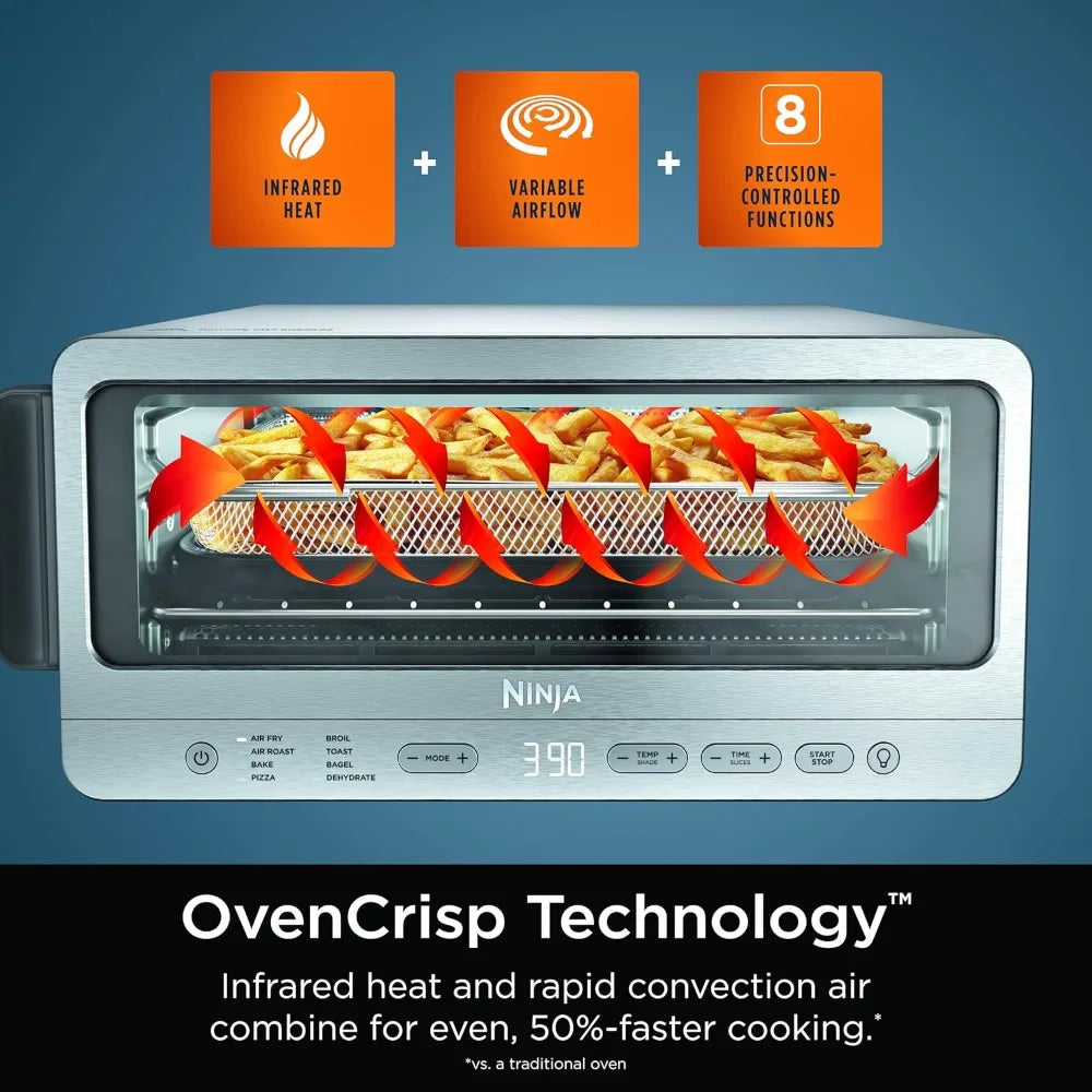 Ninja Air Fryer Toaster Oven Combo   8-in-1 Functionality   Flip Up & Away for Storage Space   Air Fry Basket, Sheet Pan