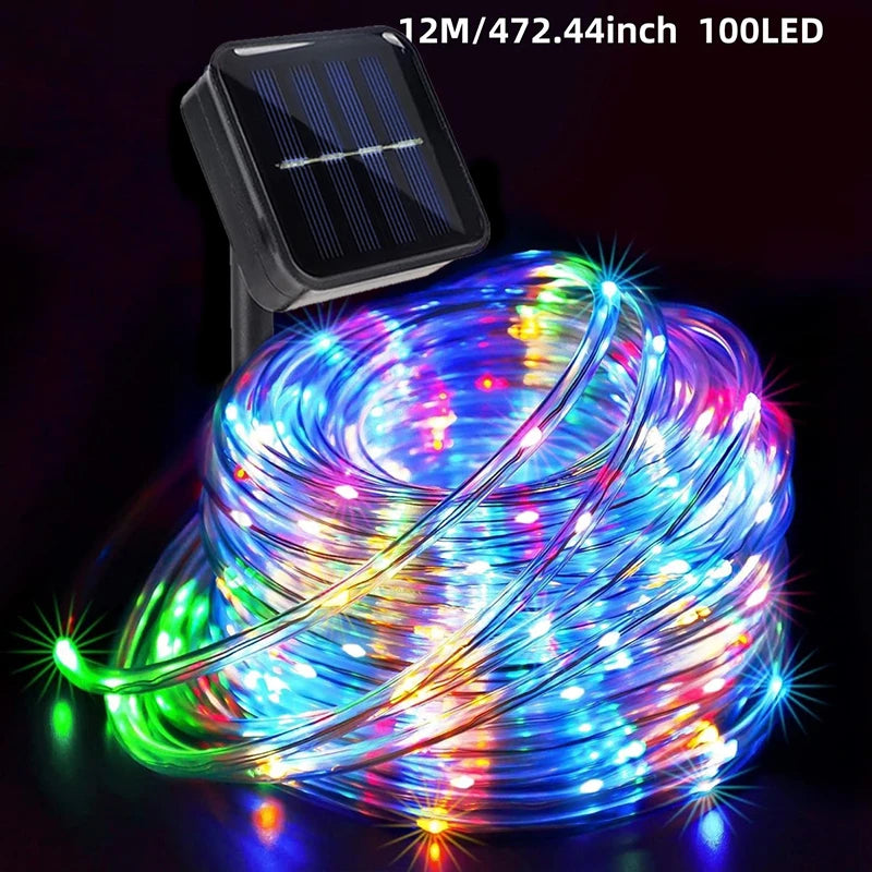 1pc Solar LED Tube Light 100LED Tube Rope String Light 8 Modes with Outdoor PVC Tube Light Solar Fence Light .