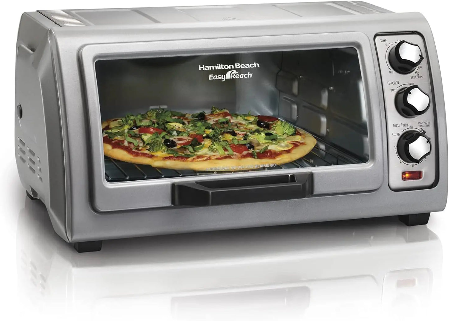 6 Slice Countertop Toaster Oven With Easy Reach Roll-Top Door, Bake, Broil & Toast Functions, Auto Shutoff, Silver .