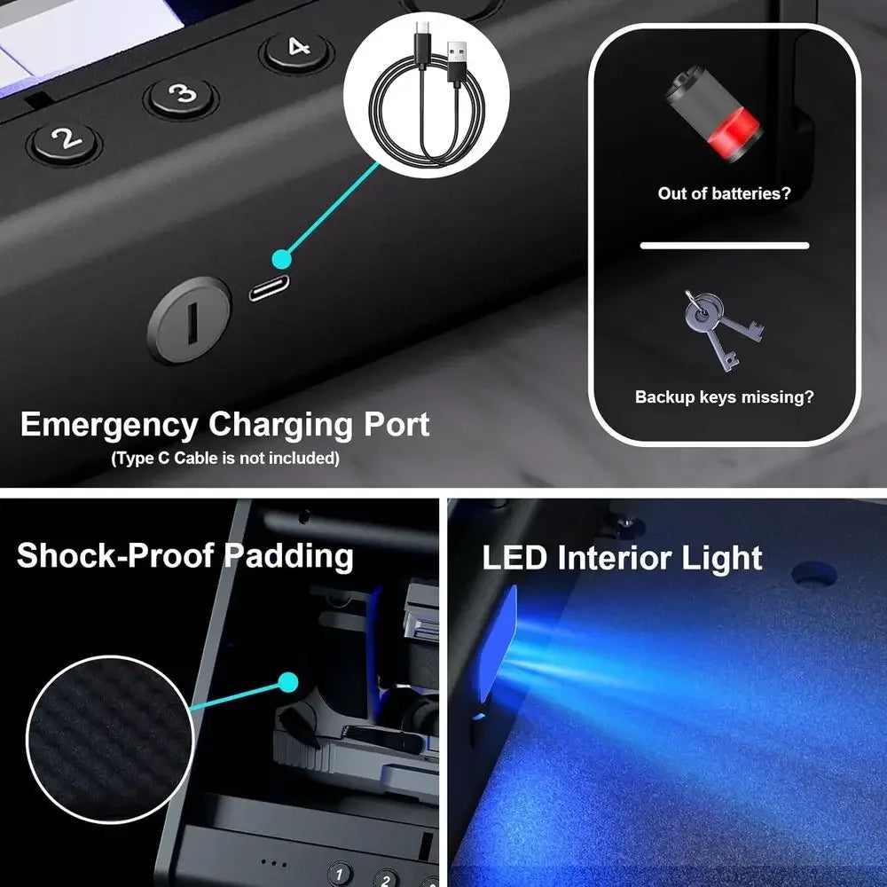 Biometric Handgun Safe with Fingerprint, Key, and Voice Activation