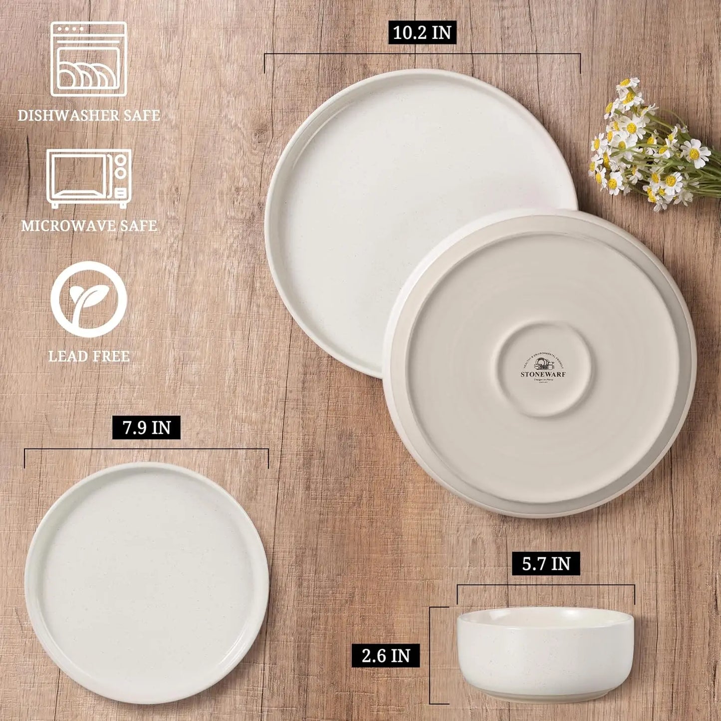 Stoneware Dinnerware Sets, 12-Piece . Set for 4, Dishes Set.