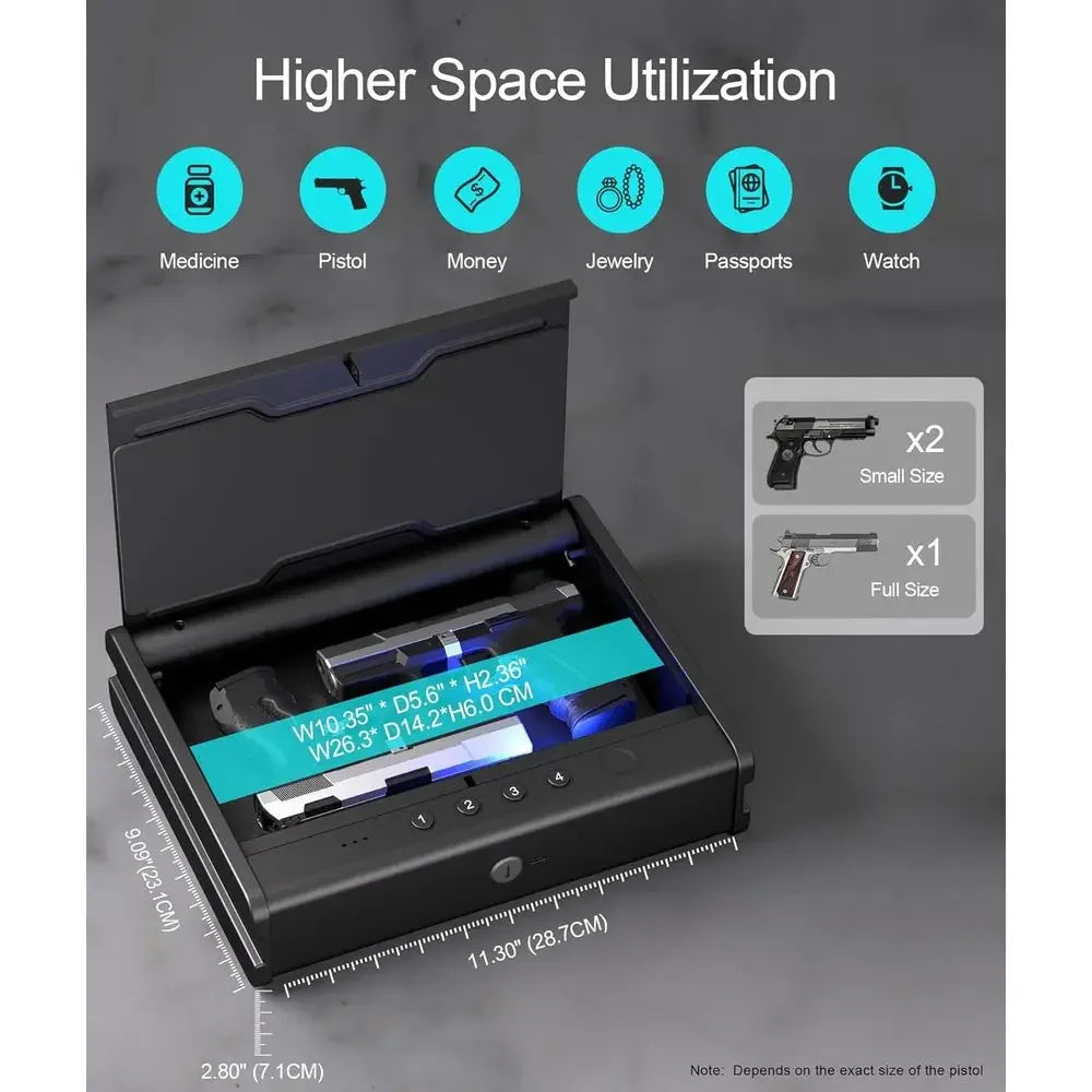 Biometric Handgun Safe with Fingerprint, Key, and Voice Activation