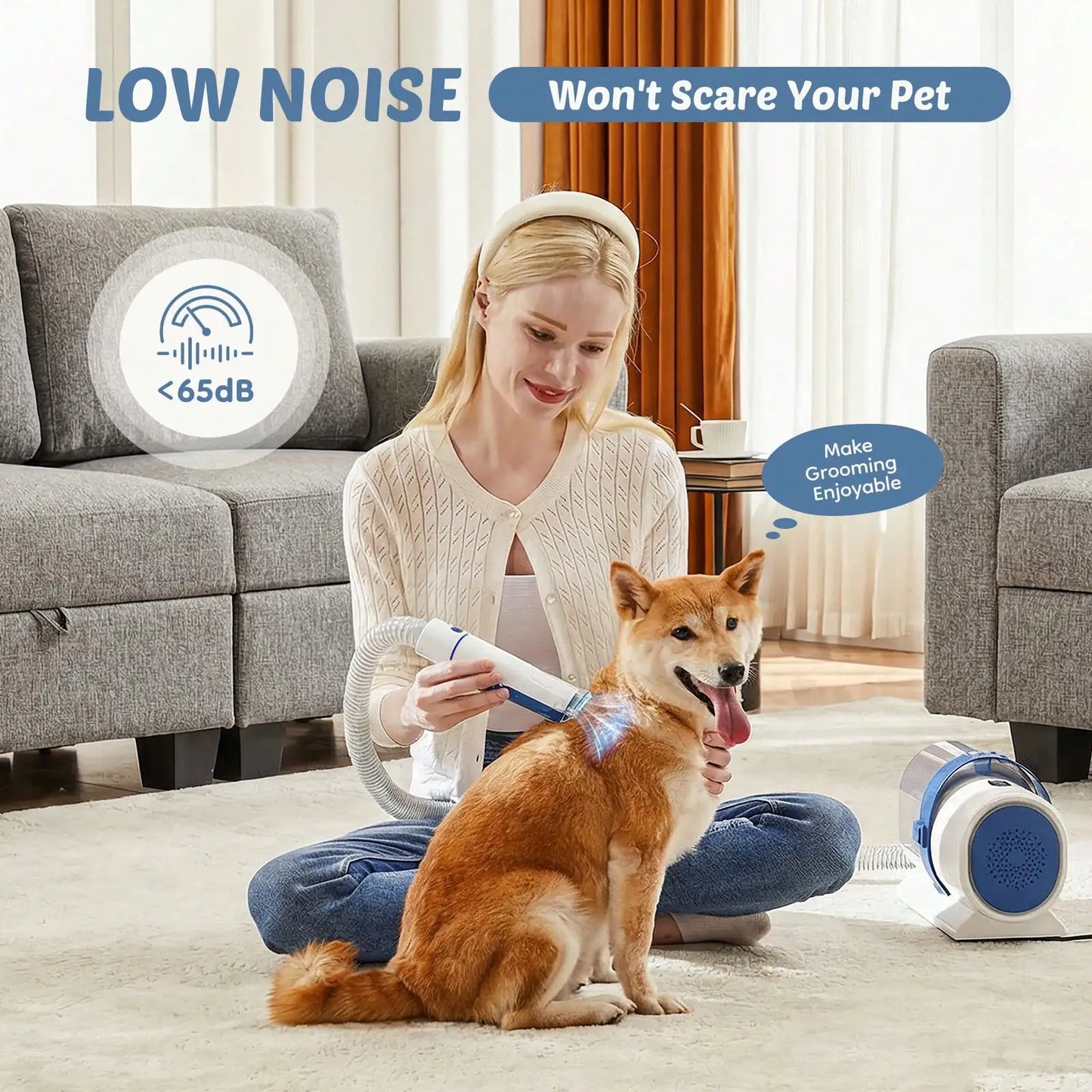 Pet Grooming Vacuum Kit, Low Noise Pet Hair Remover, 5 Professional Tools With Cordless Clippers For Dogs Cats .