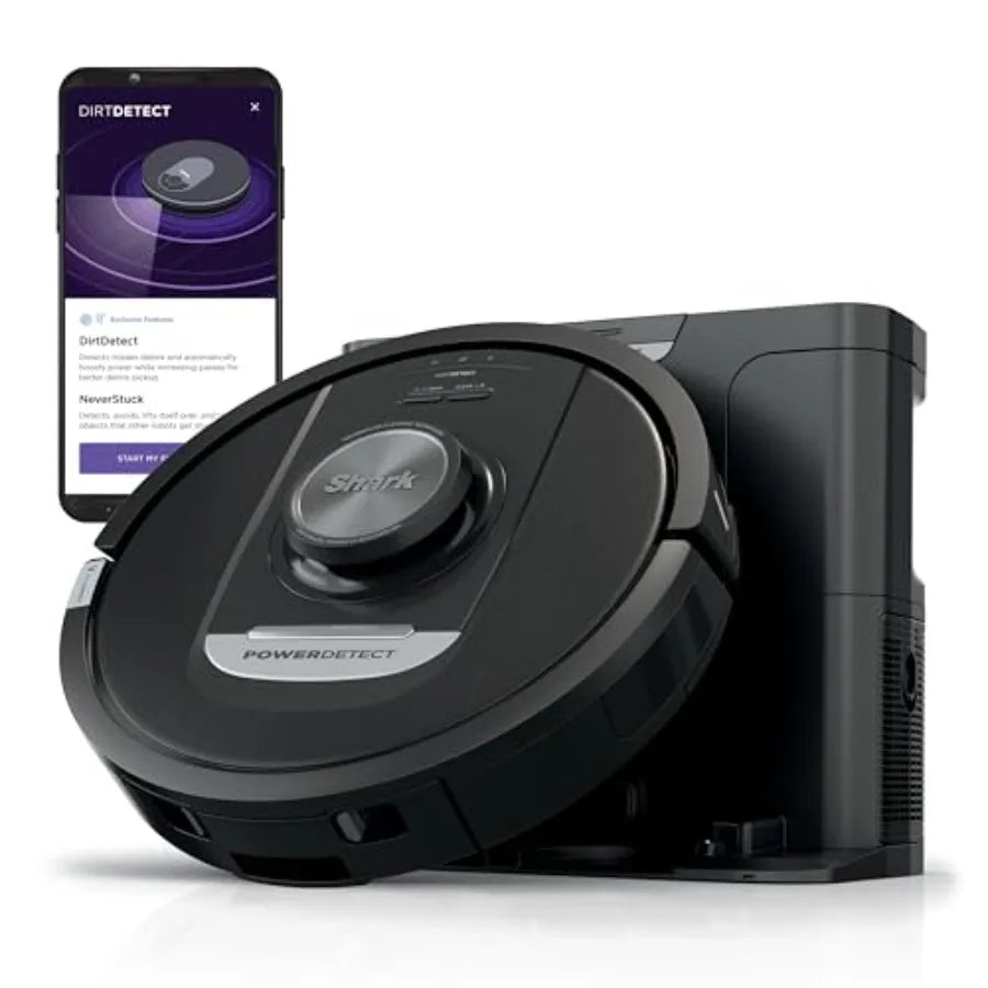 PowerDetect Self-Empty Robot Vacuum for pet hair, ABS plastic, black, Never Stuck Technology, auto deep-clean carpets hard floors