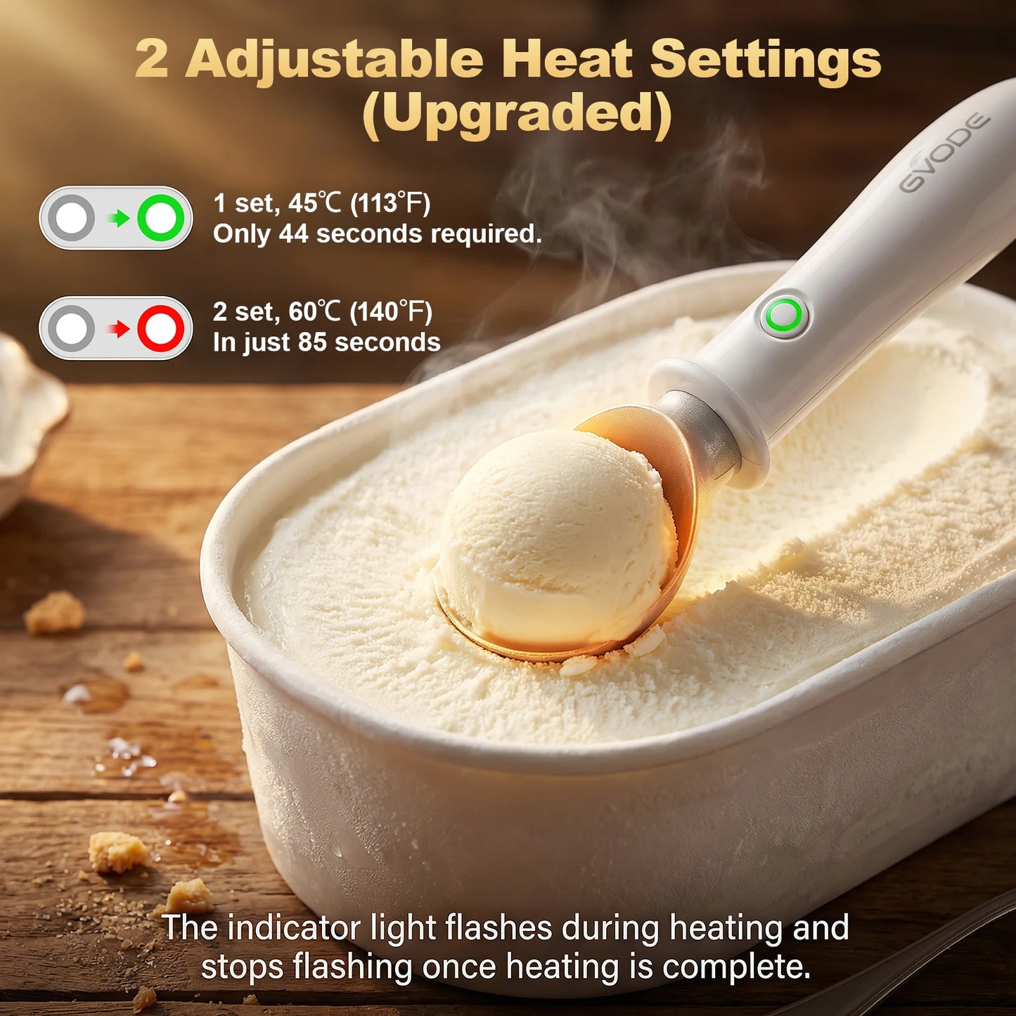 Electric Heated Ice Cream Scoop Rechargeable Dual Temperature with Safety Switch Non-Stick Heavy Duty for Hard Ice Cream