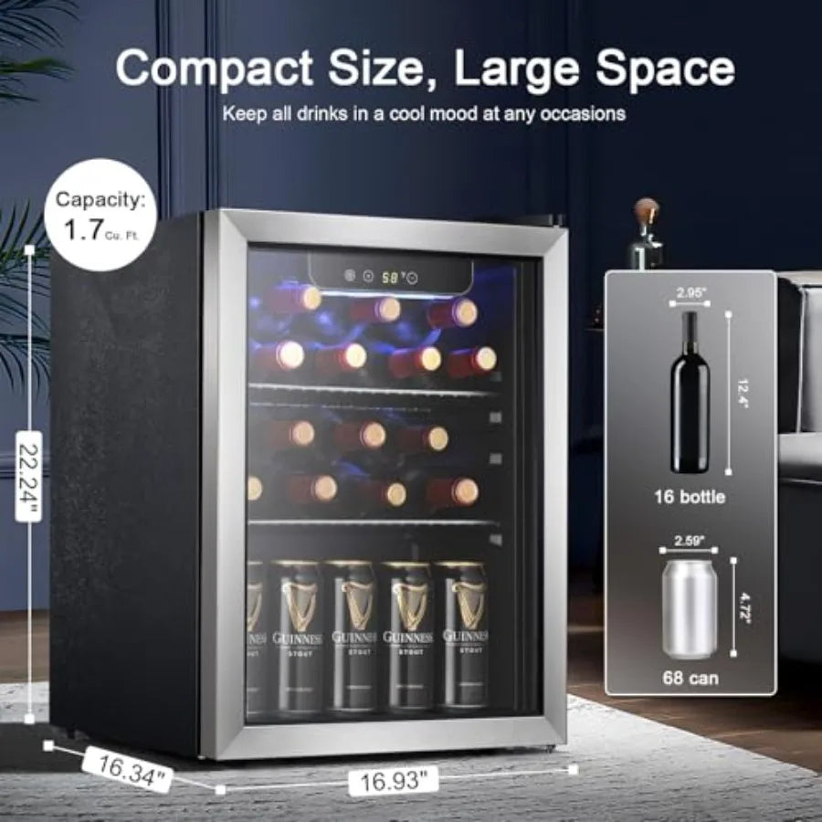 68-can beverage refrigerator, stainless steel glass door, silver, digital temperature .