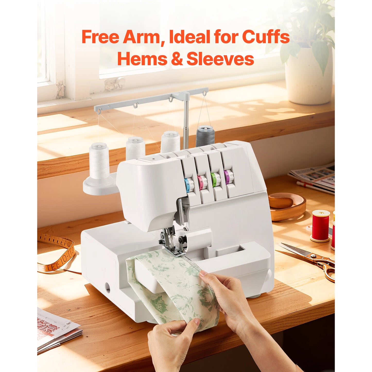Serger Overlock Sewing Machine 1250 Stitches Per Minute 2-3-4 Thread Capability 0.7-2 Adjustable Differential Feed