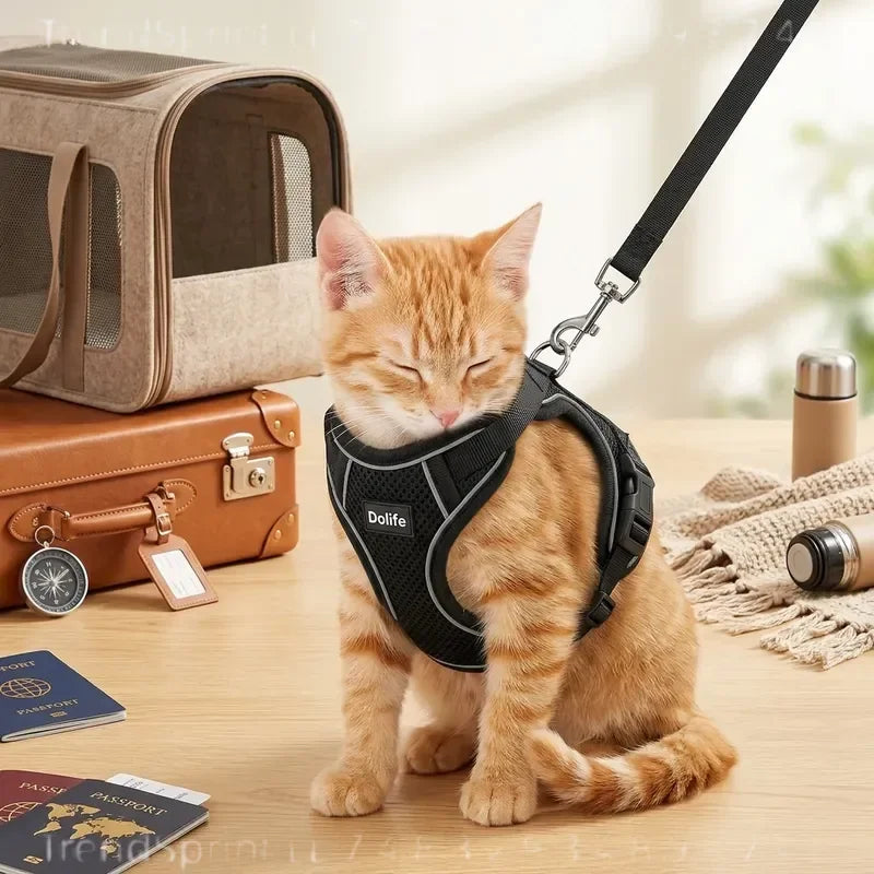 Cat Harness And Leash Set Anti‑Escape Soft Adjustable Breathable Vest‑Style Harness Easy Wear Comfort Safety Kit For Kitten .