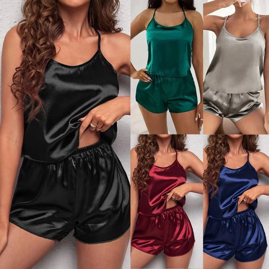 Women's Sleepwear Sexy Lace Satin Pajama Sets
