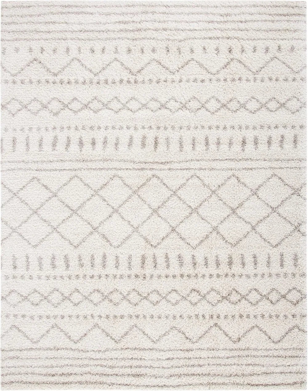 8x10 Ivory Beige Moroccan Boho Shag Area Rug, Non-Shedding .