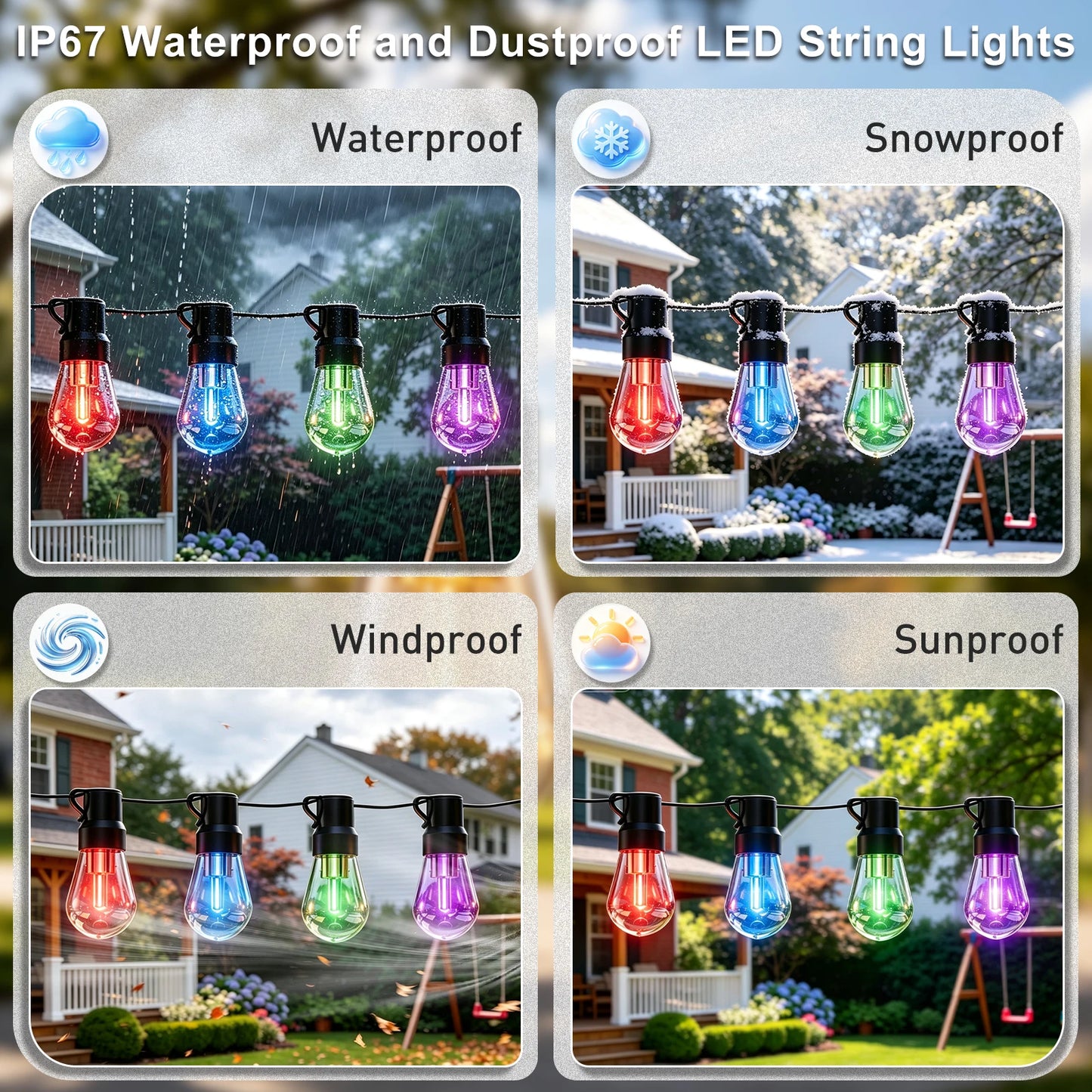 100 FT Multicolor Globe LED String Lights, IP65 Waterproof Shatterproof Sphere .