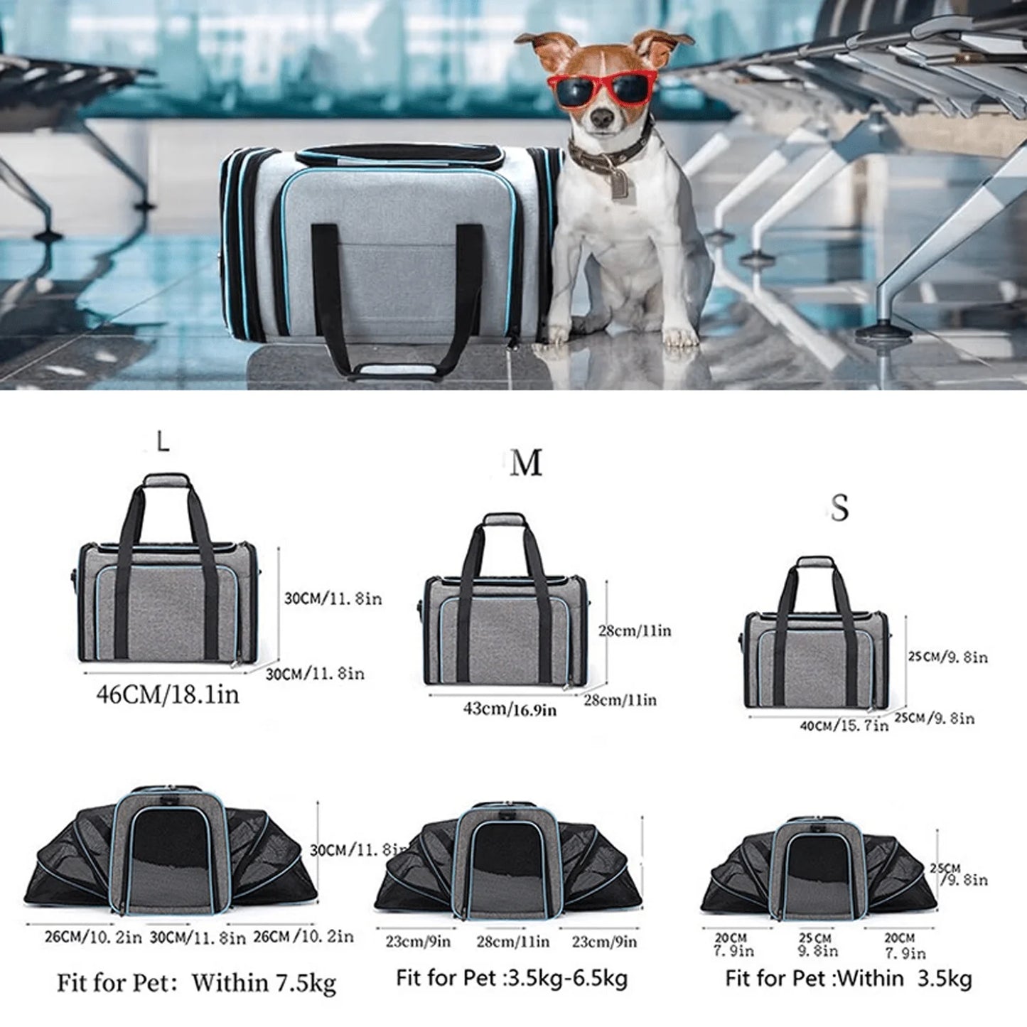 Airline Approved Pet Carrier, Cat Carrier, Dog Carrier With Removable Fleece Pad, .