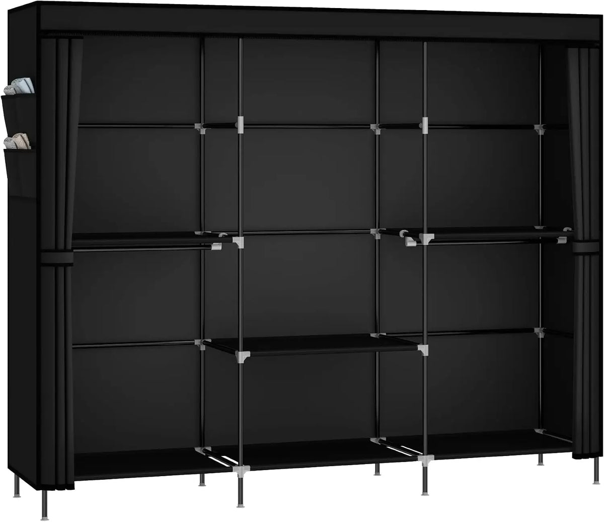83" Portable Wardrobe Closet .Freestanding Clothes Rack Organizer with Dust Cover, 5 Hanging Rods & 6 Storage drawers