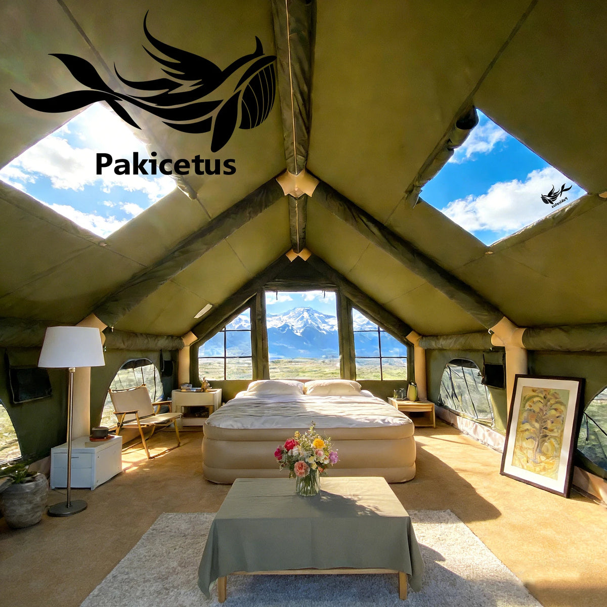 PAKICETUS Large Luxury Inflatable Glamping Tent with Manual Hand Pump, Easy Setup 4 Season Anti-Snow Spacious Family Shelter, Weatherproof Air Tent .