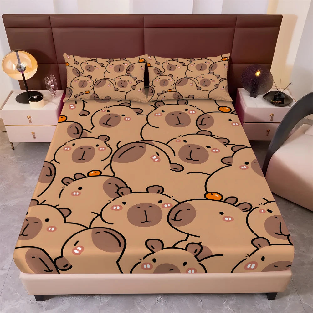 3Piece Bed Sheet Set Capybara Printing . Soft Comfort Microfiber Deep Pocket Twin Full Queen King