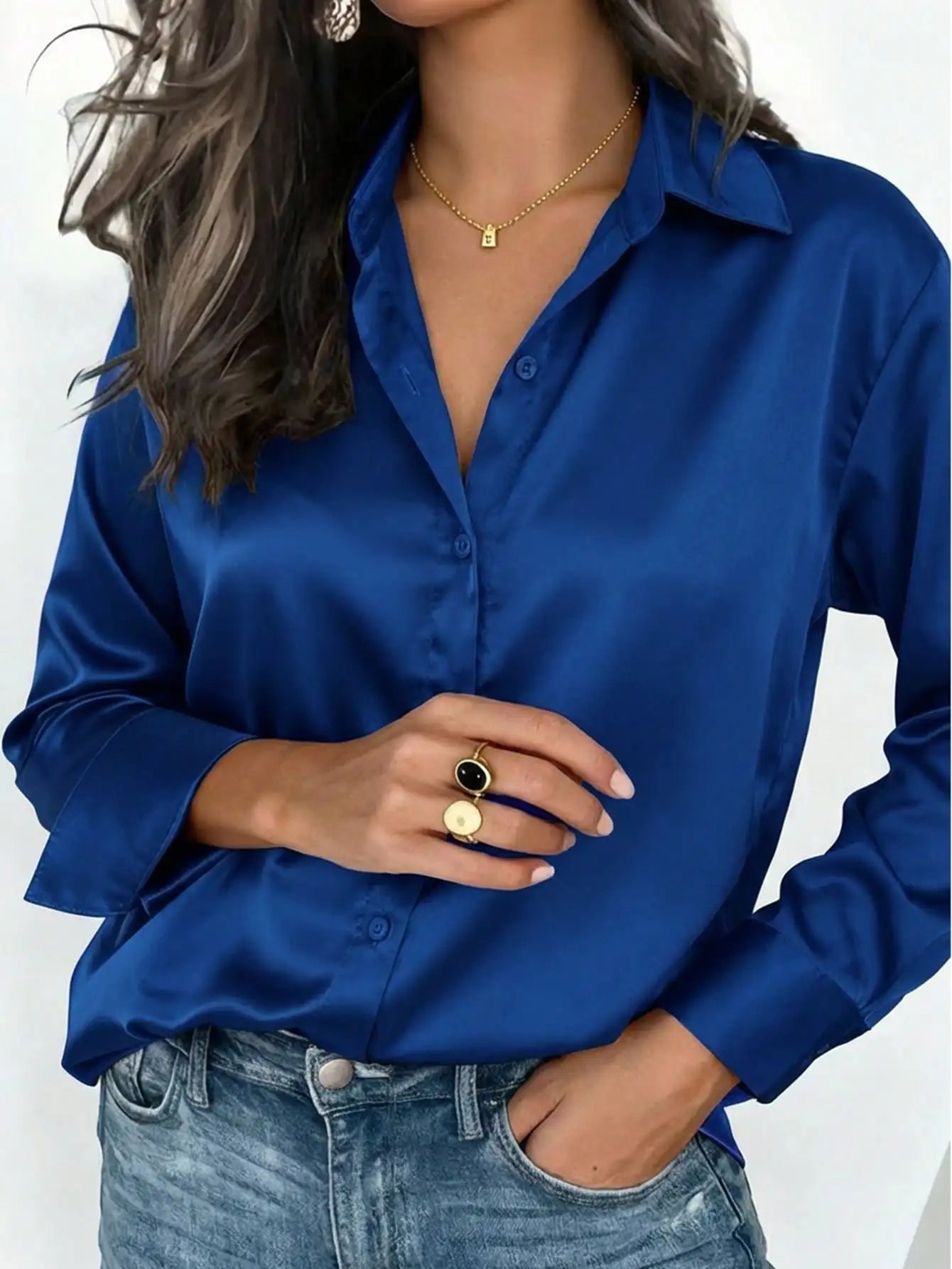 Women's Satin Button-Up Blouse, Apparel