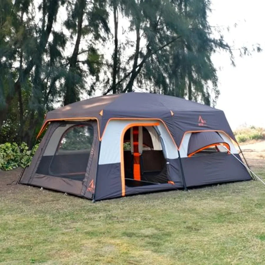 Extra Large Tent 12 PersonFamily Cabin Tents 2 Bay-Windows 2 Rooms and 3 Doors 3 Windows with Mesh Waterproof Straight Wall .