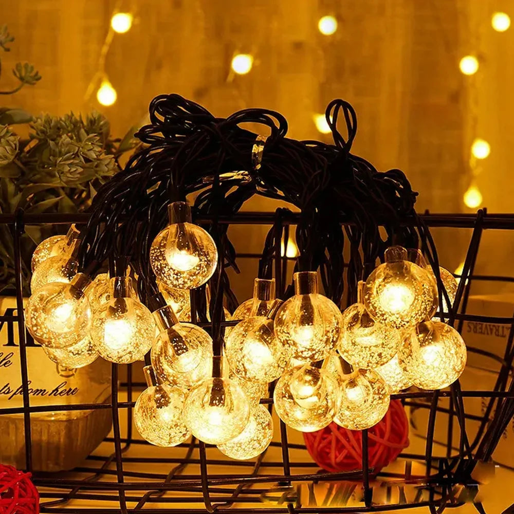 Solar String Lights Outdoor Bubble Ball Lighting String 8 Lighting Modes .