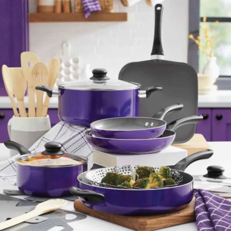20-Piece Ceramic Metallic Cookware Set ., Nonstick Coating, Silver-Grey Finish, Scratch-Resistant .