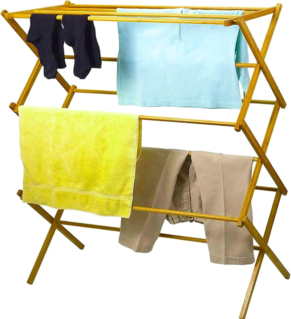 Foldable Wooden Clothes Drying Rack for Laundry – Pre-Assembled, Lightweight, 9-Bar Fold-Flat Design for Indoor or Outdoor Use
