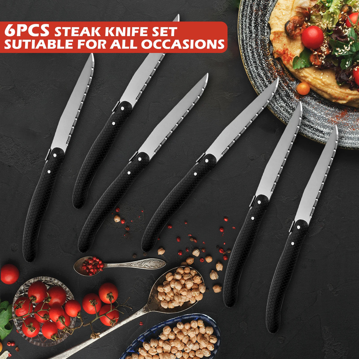 KitchenTrend 6Pcs VG-10 Core Damascus Kitchen Knife Set, Steak Cleaver Peeler Utility Knives.