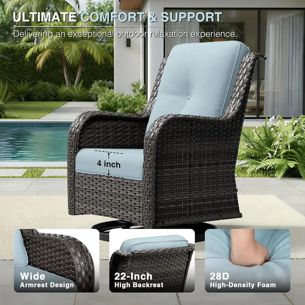 3-Piece Wicker Outdoor Swivel Rocker Set with High Back, Deep Seating, Wide Armrests, .