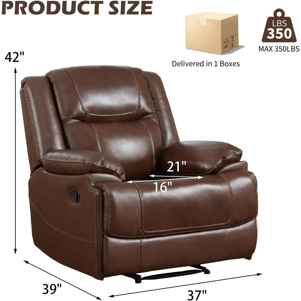 Brown Genuine Leather Manual Recliner Chair for Adults - Ideal for Living Room, Meeting Room, Bedroom, and Reading Spaces, Easy
