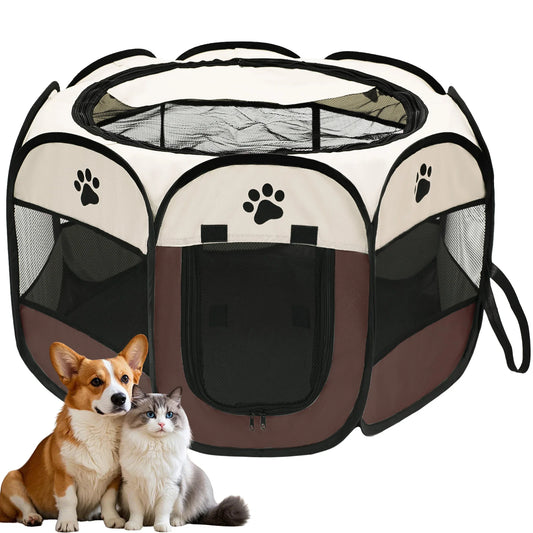 Foldable Pet Playpen for Dogs & Cats - Durable Oxford Cloth with Removable Zipper,