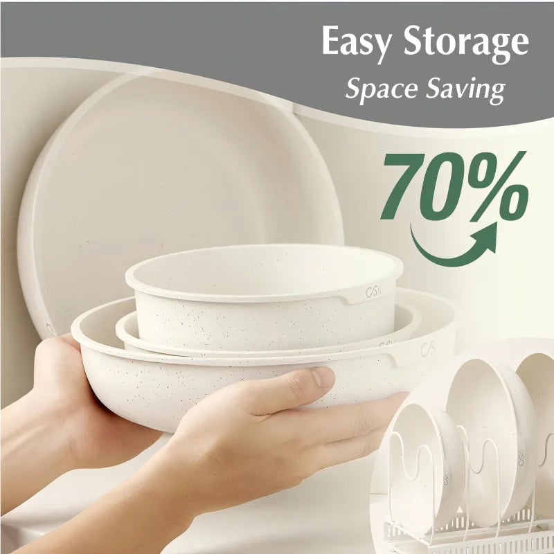 17‑Piece Detachable Handle Marble Non‑Stick Cookware Set, Oven & Dishwasher Safe .
