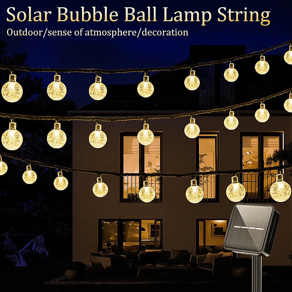 Solar String Lights Outdoor Bubble Ball Lighting String 8 Lighting Modes .