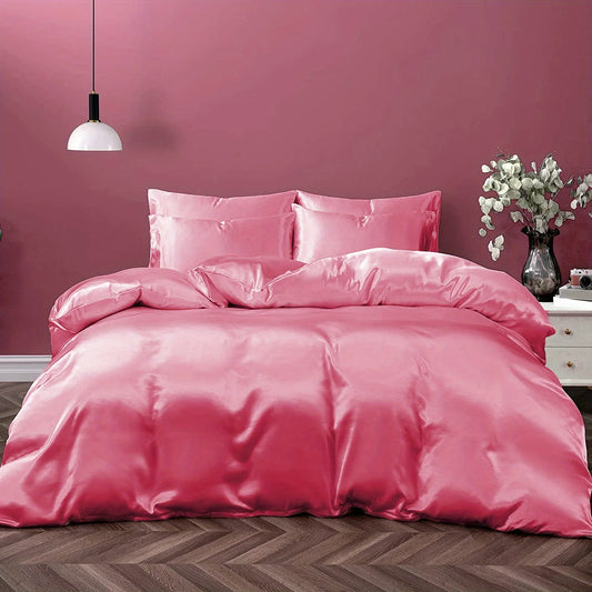 Satin Solid Color Ultra-Soft 3-Piece Duvet Cover Set, . Color Bedding Set with Pillowcases, .