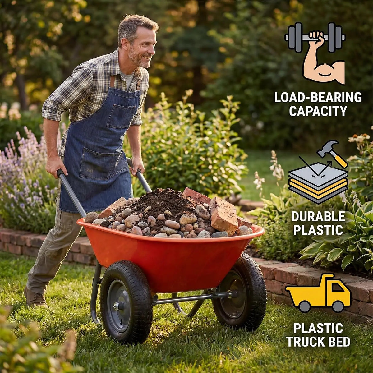 600 Lbs Garden Wheelbarrow with All Terrain 2 Wheel Wagon Cart Steel Frame | Utility Heavy Duty Outdoor Garden Cart 2-Wheel.