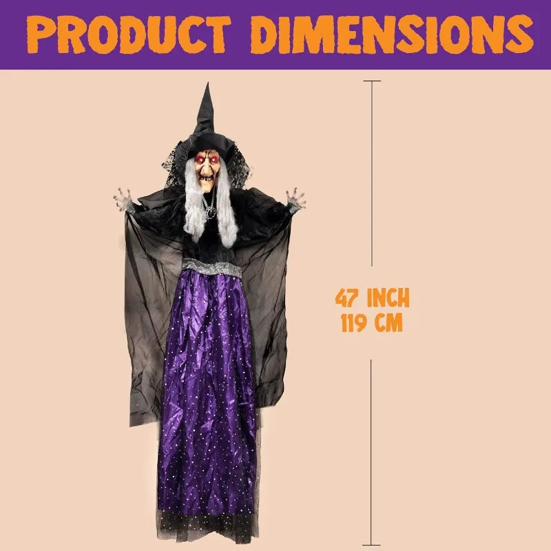 47'' Animated Witch Halloween Decorations Outdoor Indoor Scary Halloween Animatronics Decor,.
