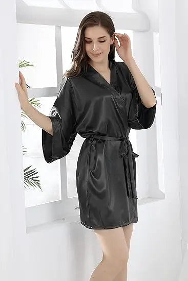 New Silk Kimono Robe Bathrobe Women Silk Bridesmaid Robes Sexy Navy Blue Robes Satin Robe Ladies Dressing Gowns