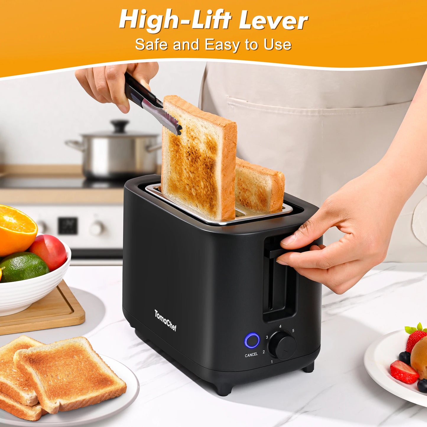 TomaChef  compact electric toaster 700W, with 7 heating Settings and a detachable breadcrumb tray.