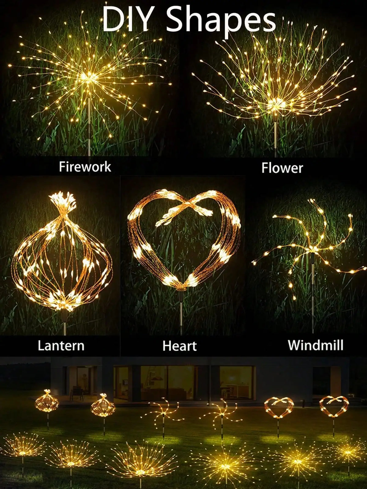 Solar Firework Lights Outdoor 2 Pack, 120LED Solar Starburst Garden Lights .