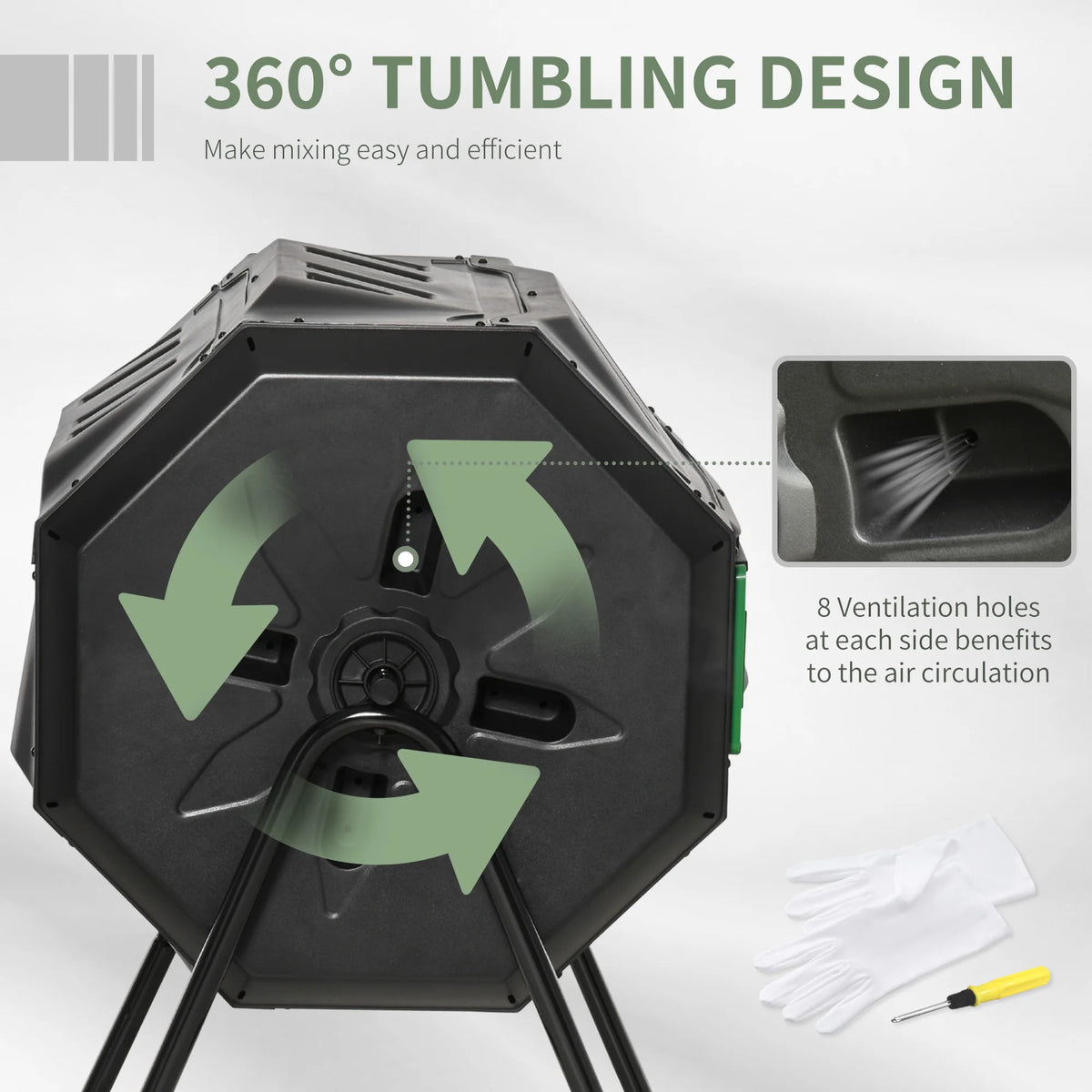 Garden Compost Bin Dual Tumbler Rotating Outdoor Composter with Sliding Doors