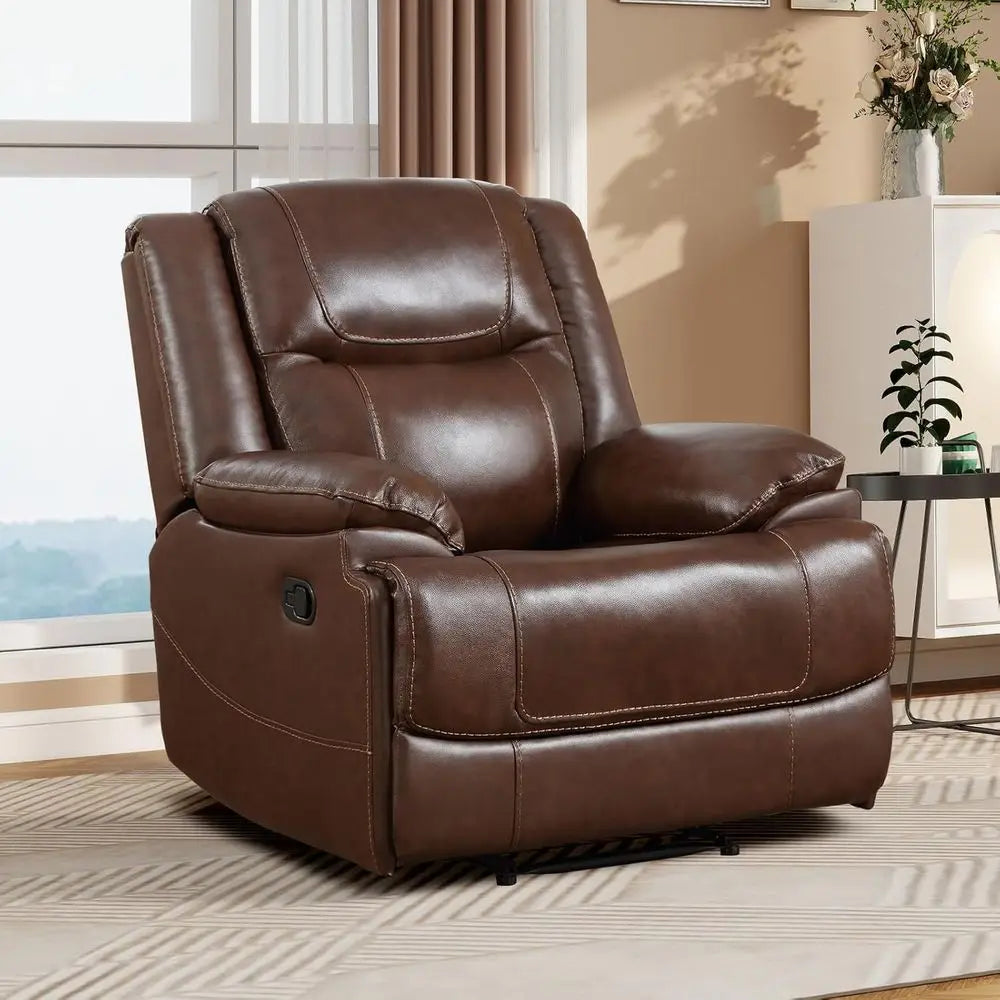 Brown Genuine Leather Manual Recliner Chair for Adults - Ideal for Living Room, Meeting Room, Bedroom, and Reading Spaces, Easy