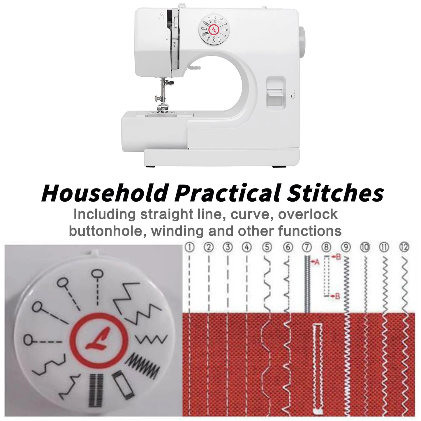 12 Stitches Mini Sewing Machine Home Multifunctional Electric Double Thread Sewing Machine Replaceable presser foot design US