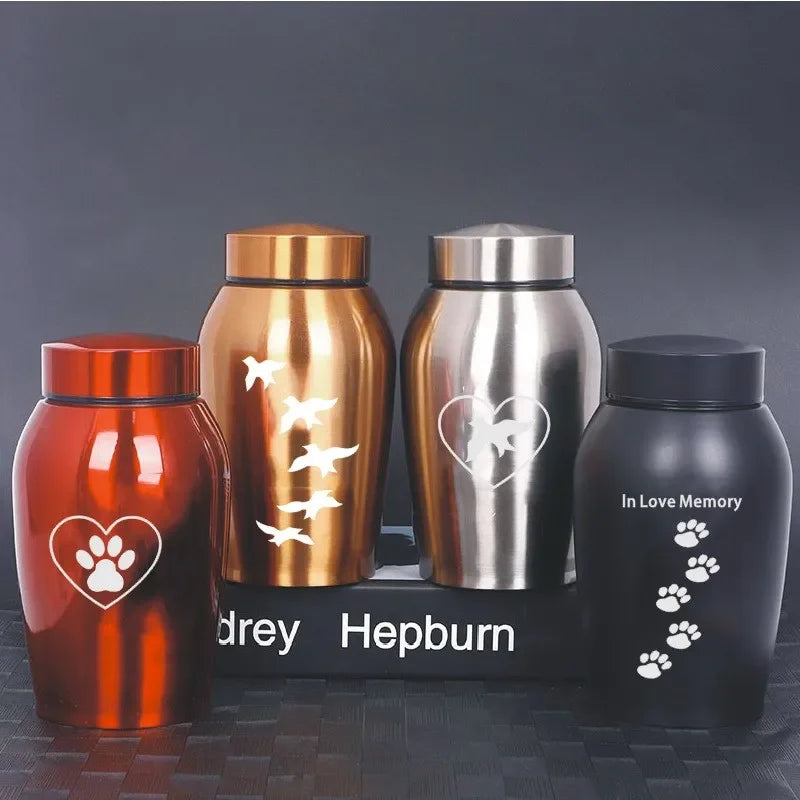 Multi-colored Stainless Steel Dog Urns Dog Cat Bird Mouse Cremation Ashes Urn.