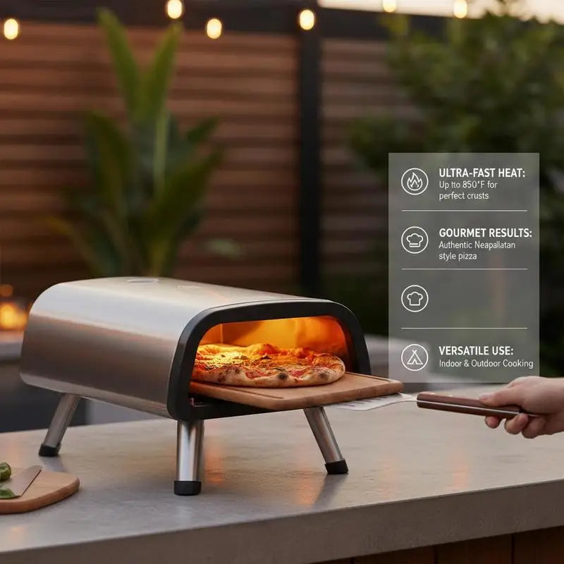 12" Electric Pizza Oven Countertop, Stainless Steel Pizza Maker Machine with Pizza Stone and Spatula, Heats up to 850°F.