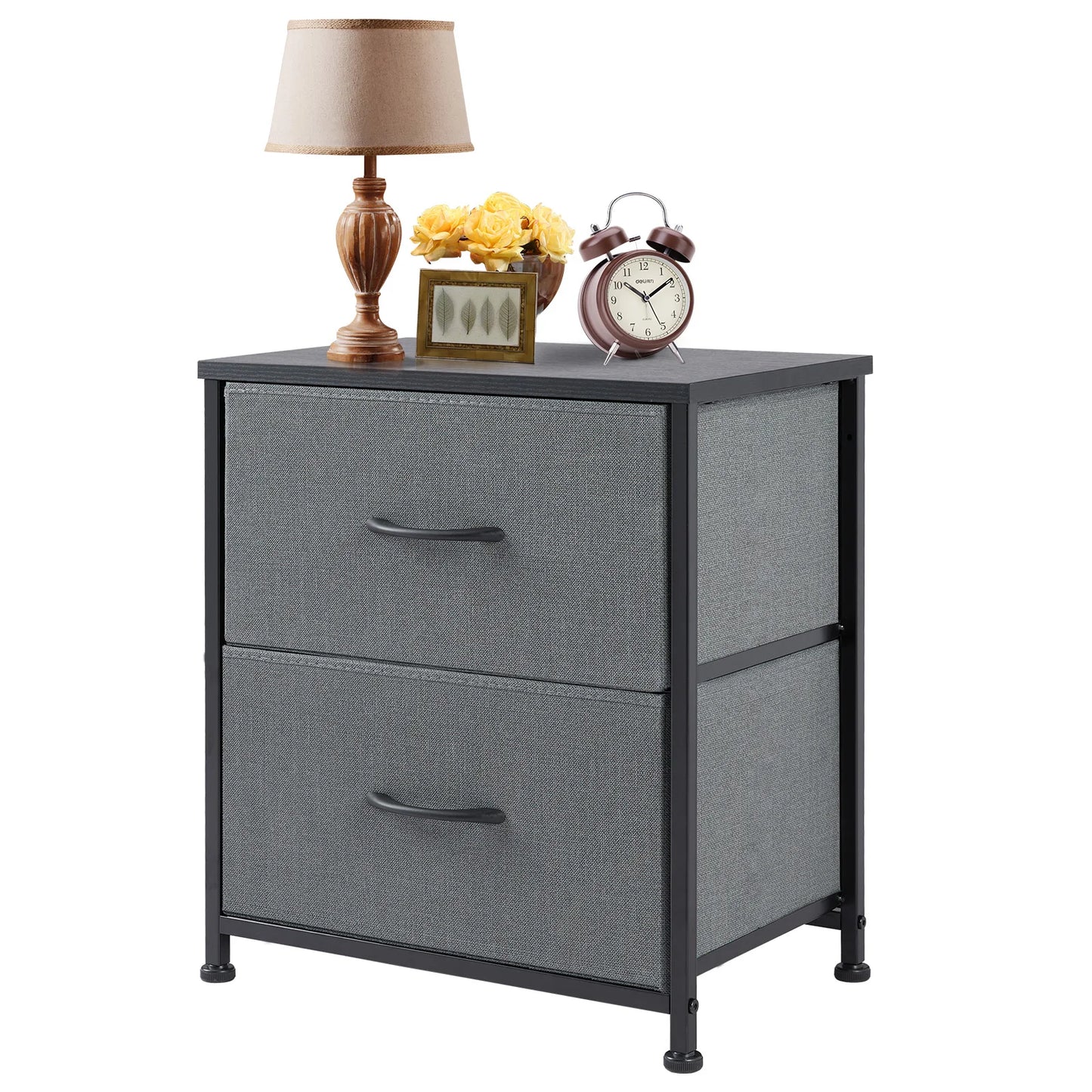 Nightstand Bedside Table Storage Closet Chest 2 Fabric Drawers