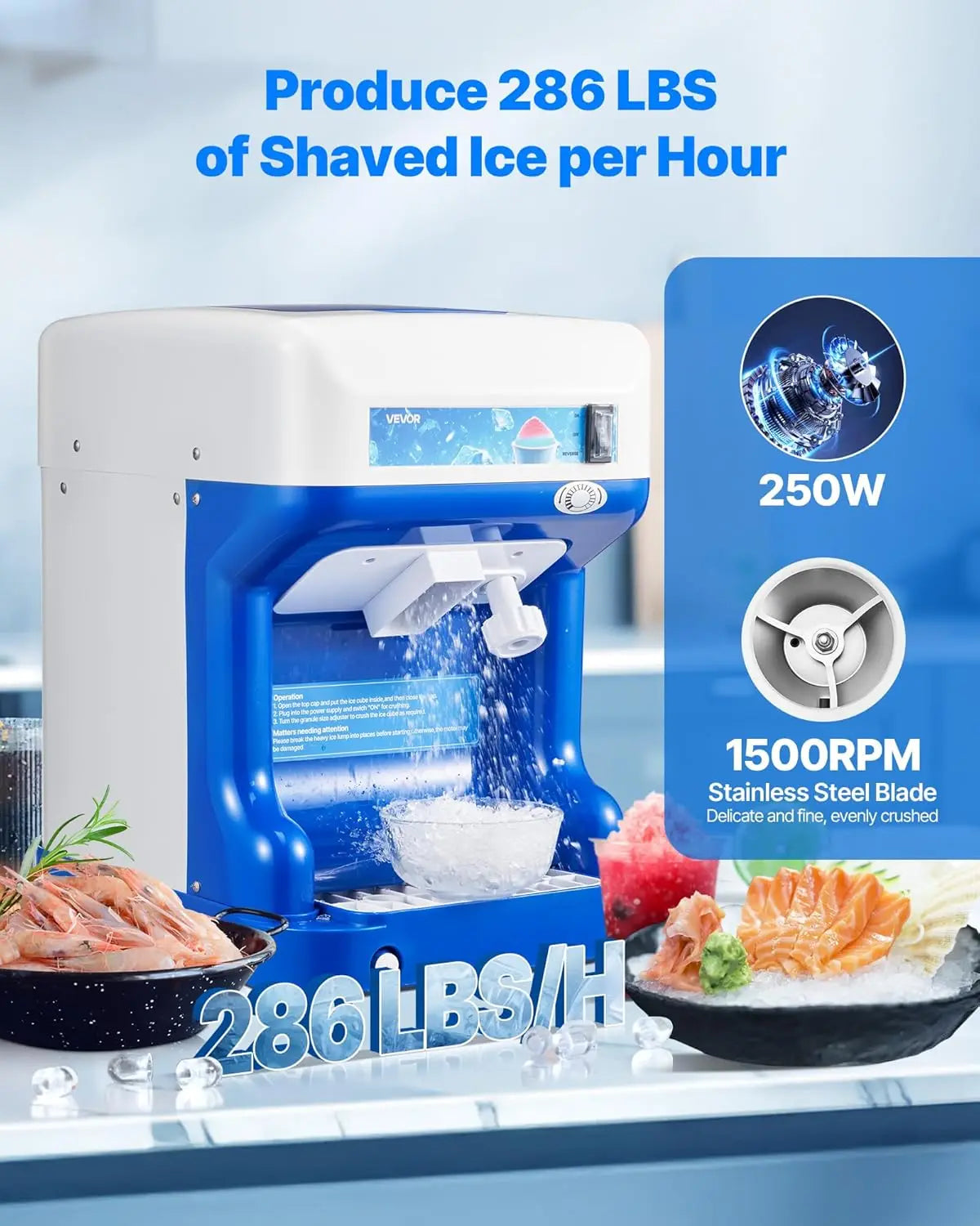 Commercial Ice Shaver, Tabletop Shaved Ice Machinee (Blue)