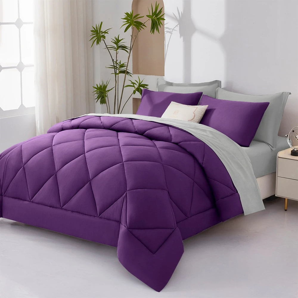 5/7pcs  Comforter Sets Queen-Breathable Comforter-Ultra-Soft Fluffy Fiber Filling, Warmth For All Seasons-Bed In A Bag .