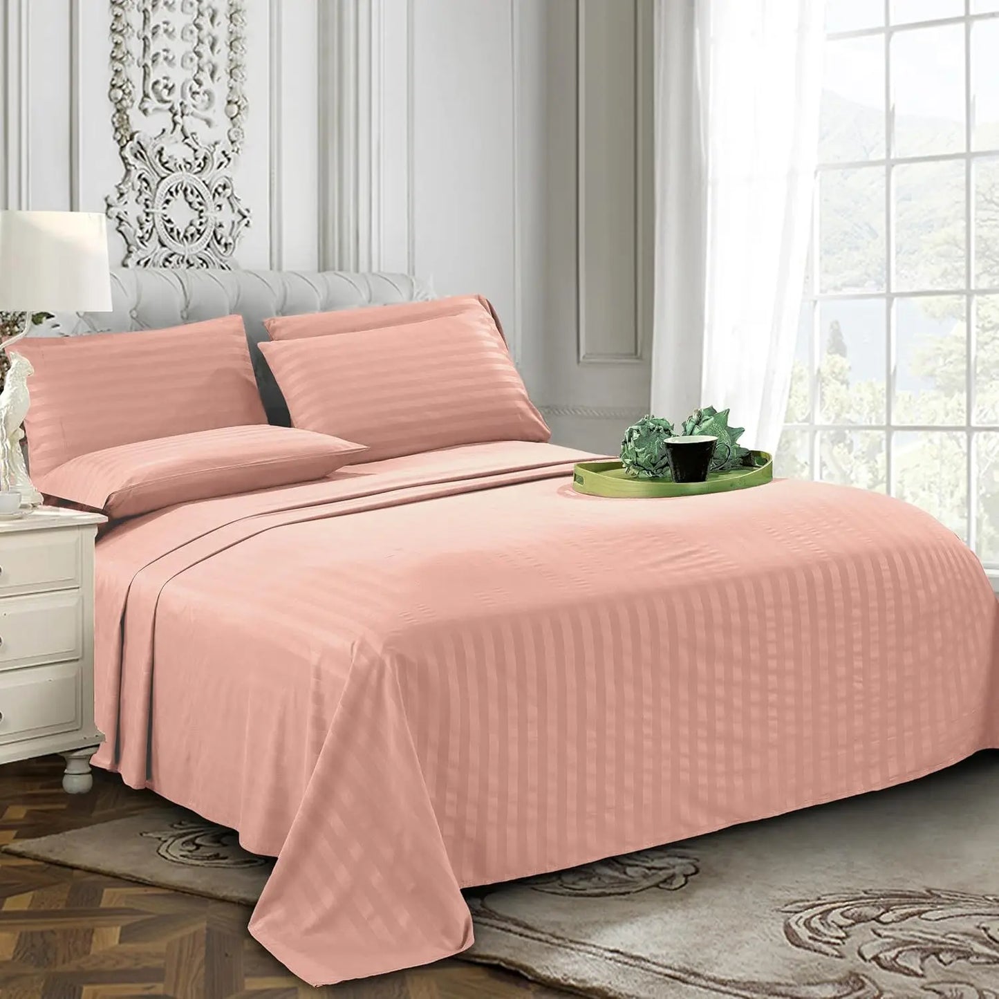 6-Piece King Sheet Set - Deep Pocket Microfiber Bed Sheets .4 Pillowcases, Dusty Rose
