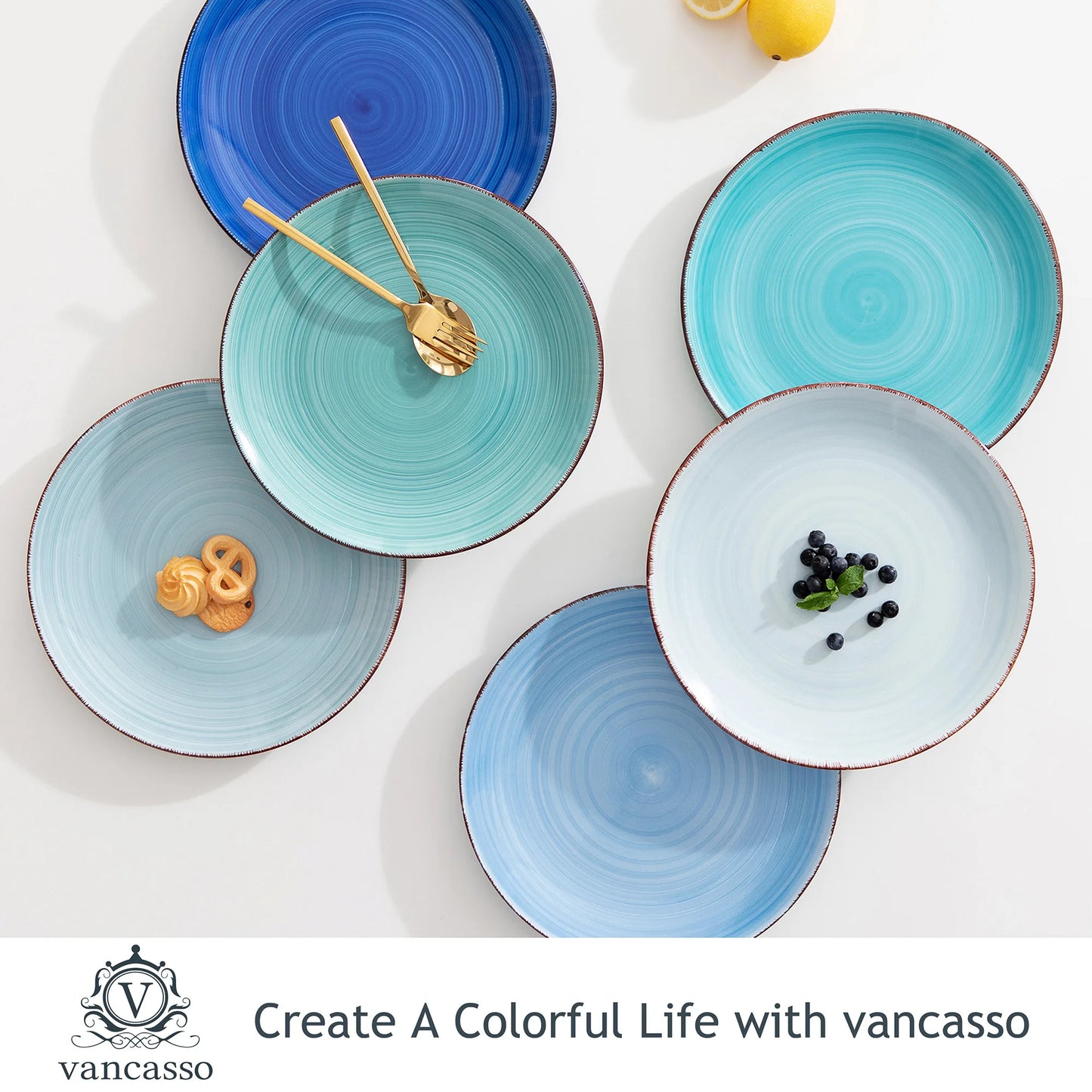 Bonita Blue 10.4 inch Dinner Plate Set of 6, Hand painted Big Plate Set in Rustic Look.