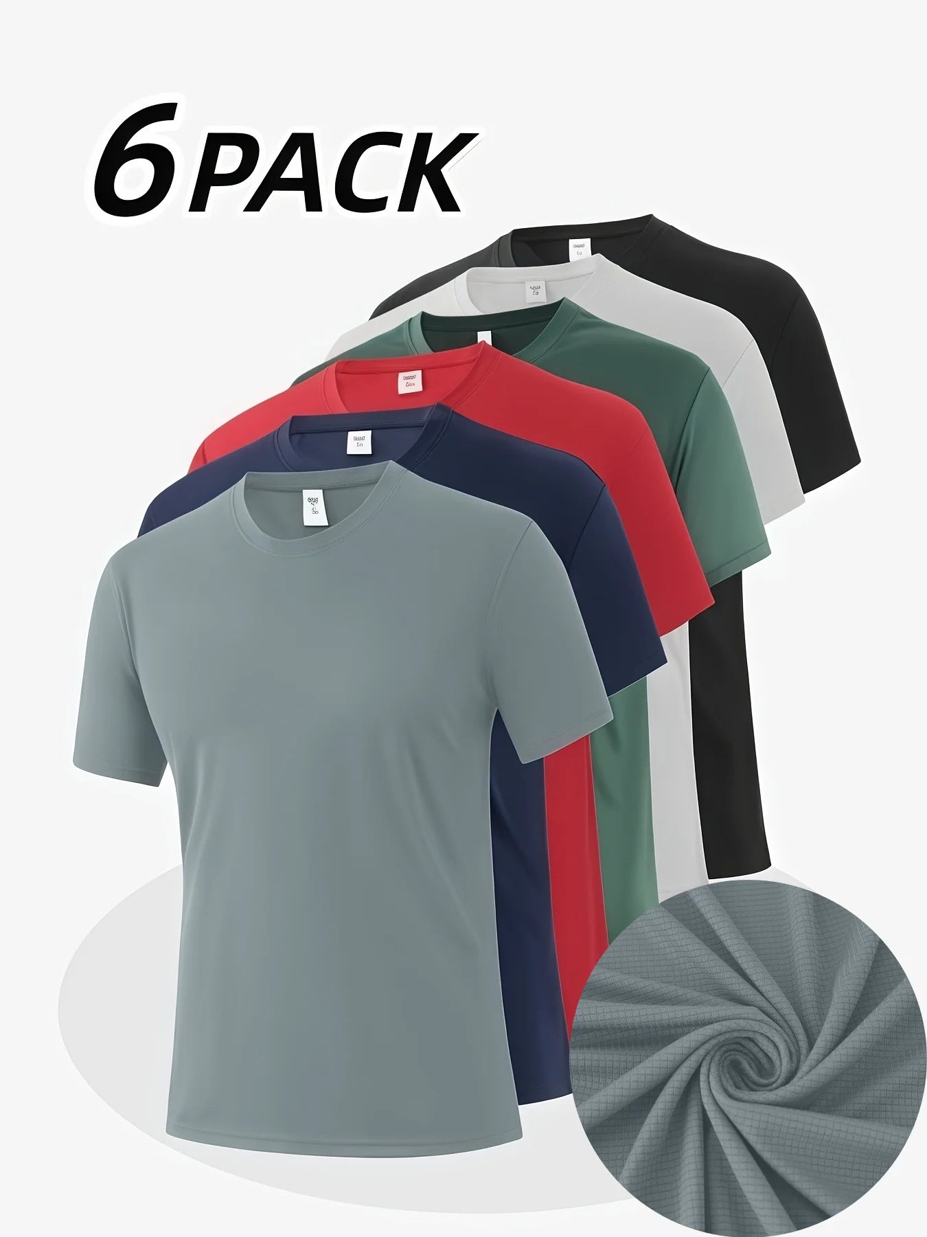 6-Pack Men's Breathable Polyester Crew Neck T-Shirts - Lightweight, Moisture-Wicking