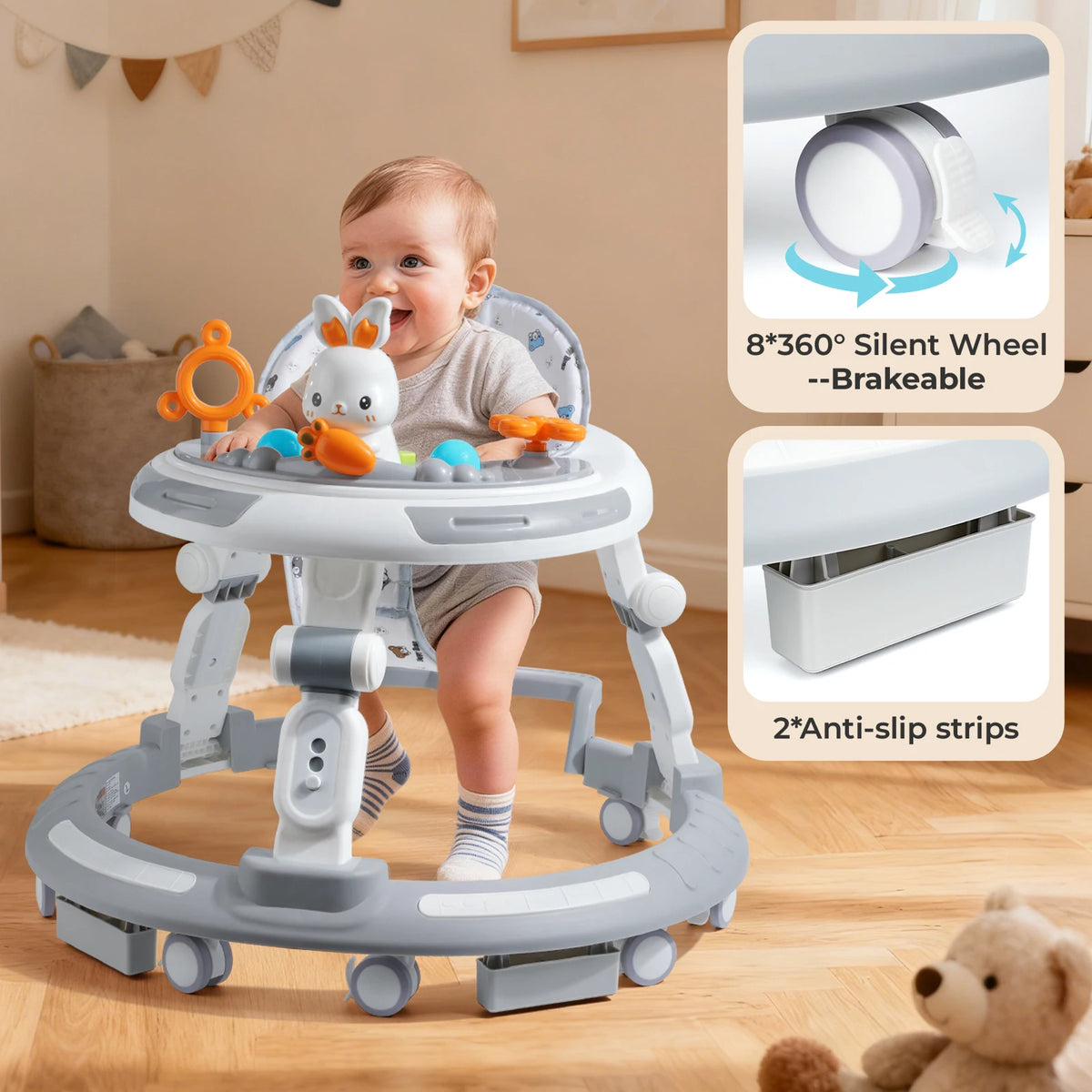 Safety-Enhanced 4-In-1 Grow-With-Me Baby Walker & Play Center - Adjustable 8 Heights, Anti-Tip Base,.